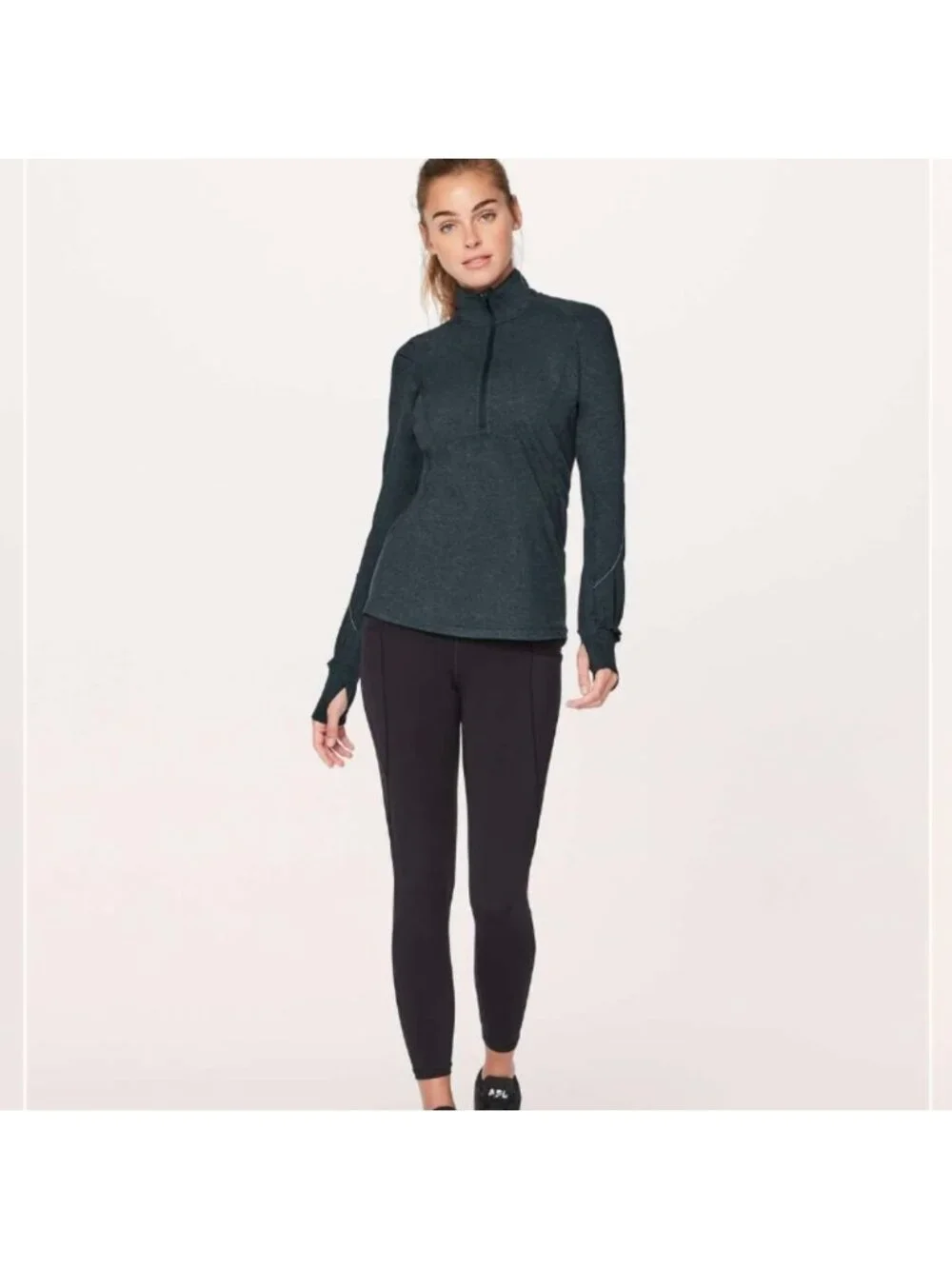Lululemon Extra Mile 1/2 Zip Heathered Nocturnal Teal / Black